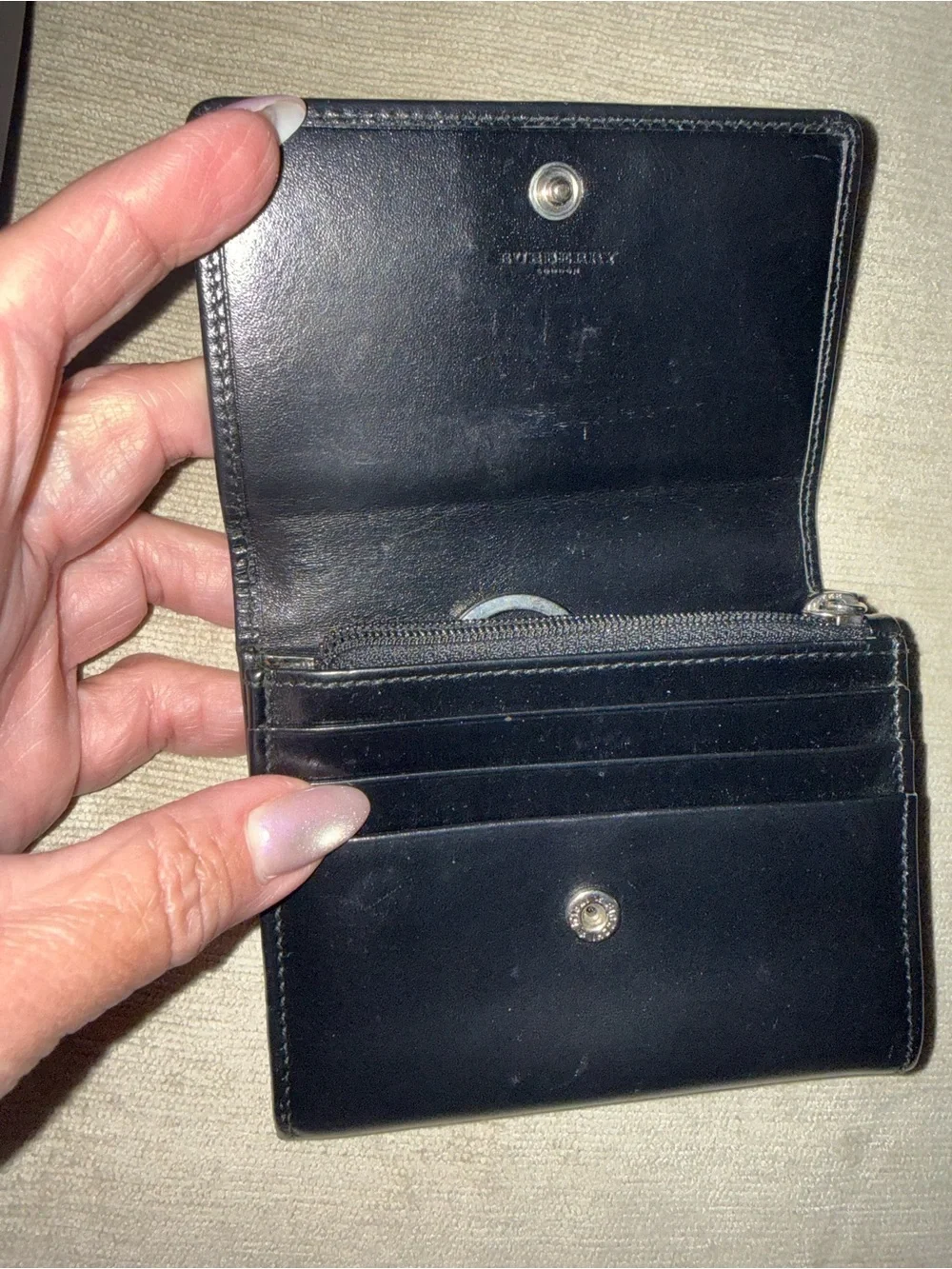 Burberry Black Leather Card & Key Holder with Metal Logo Plaque